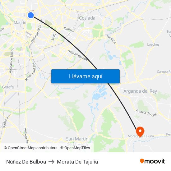 Núñez De Balboa to Morata De Tajuña map