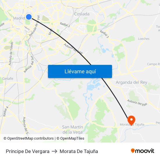 Príncipe De Vergara to Morata De Tajuña map