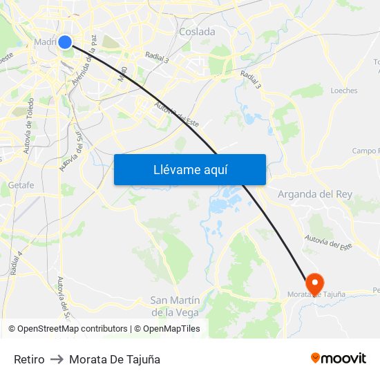 Retiro to Morata De Tajuña map