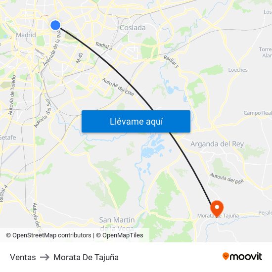 Ventas to Morata De Tajuña map