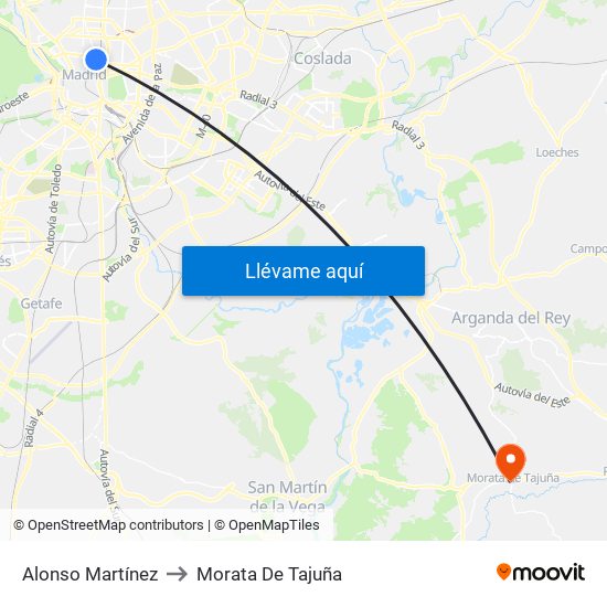 Alonso Martínez to Morata De Tajuña map