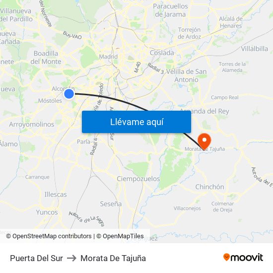 Puerta Del Sur to Morata De Tajuña map