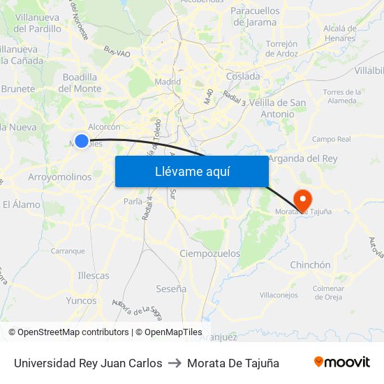 Universidad Rey Juan Carlos to Morata De Tajuña map