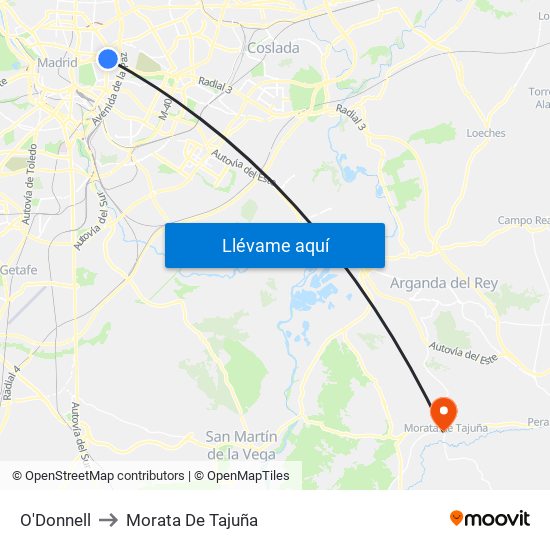 O'Donnell to Morata De Tajuña map