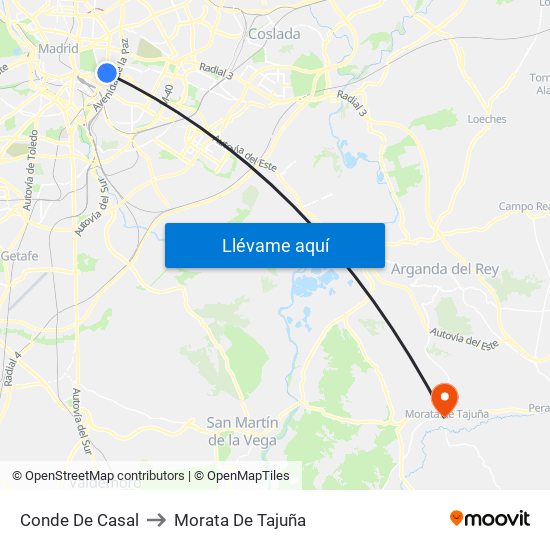 Conde De Casal to Morata De Tajuña map