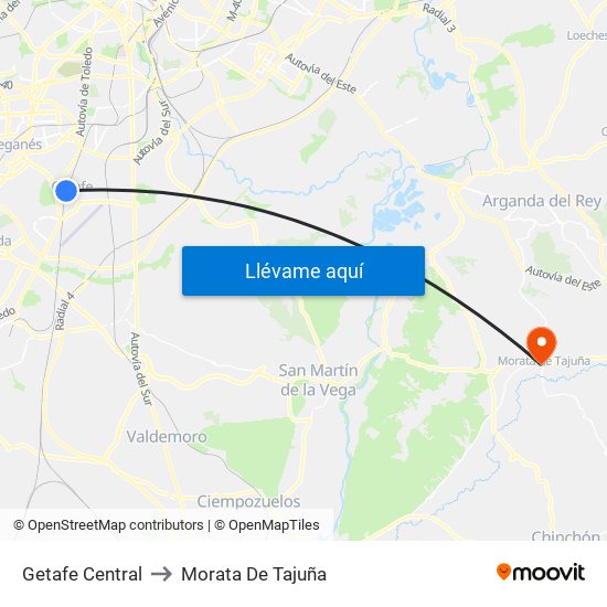 Getafe Central to Morata De Tajuña map