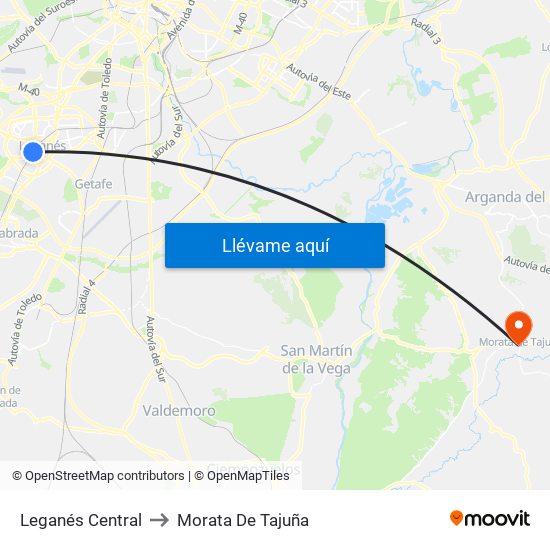 Leganés Central to Morata De Tajuña map