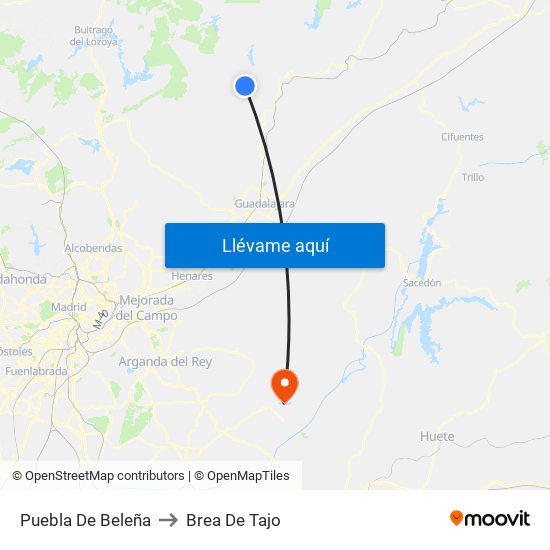 Puebla De Beleña to Brea De Tajo map