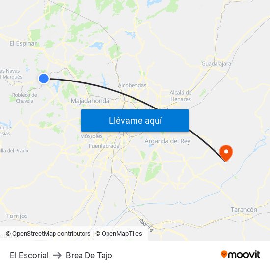 El Escorial to Brea De Tajo map