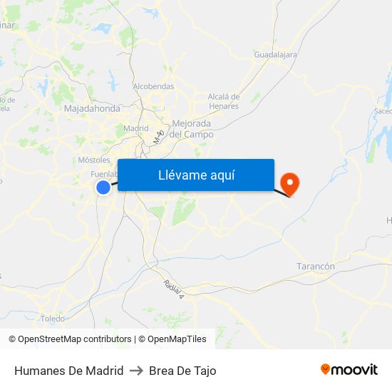 Humanes De Madrid to Brea De Tajo map