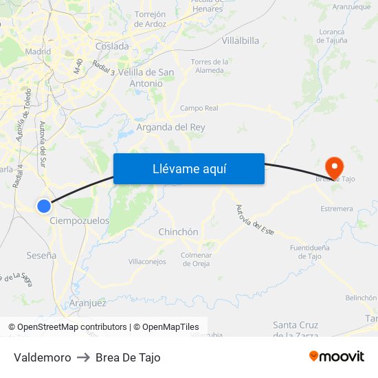Valdemoro to Brea De Tajo map
