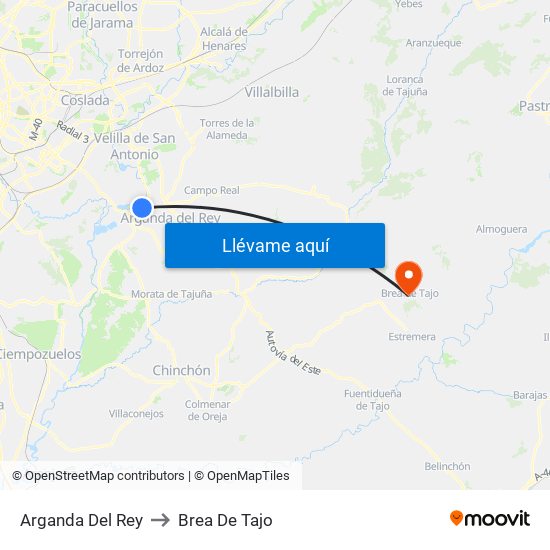 Arganda Del Rey to Brea De Tajo map
