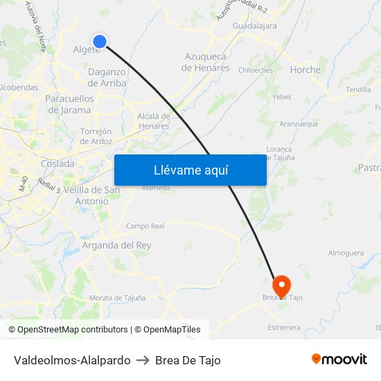 Valdeolmos-Alalpardo to Brea De Tajo map