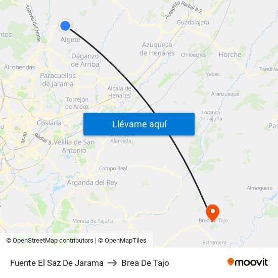 Fuente El Saz De Jarama to Brea De Tajo map