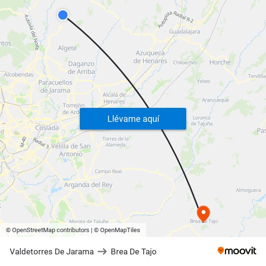 Valdetorres De Jarama to Brea De Tajo map