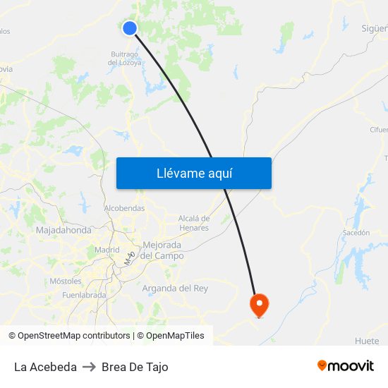 La Acebeda to Brea De Tajo map