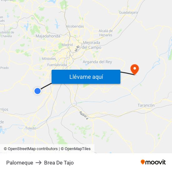 Palomeque to Brea De Tajo map