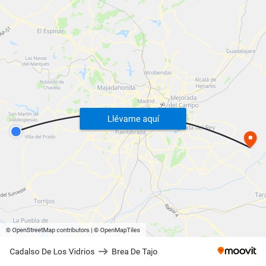 Cadalso De Los Vidrios to Brea De Tajo map