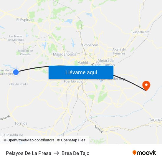Pelayos De La Presa to Brea De Tajo map