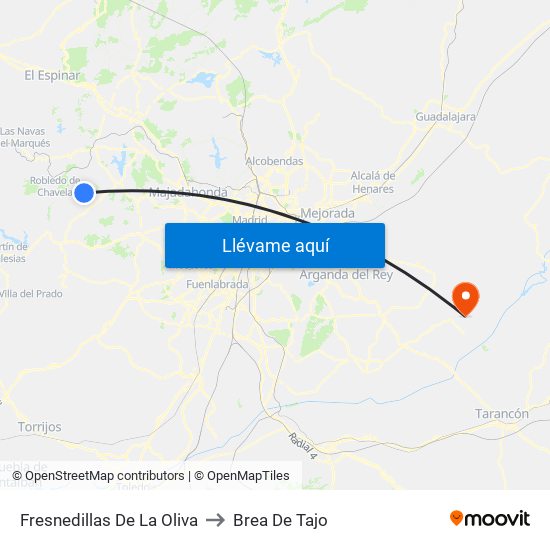 Fresnedillas De La Oliva to Brea De Tajo map