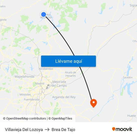 Villavieja Del Lozoya to Brea De Tajo map