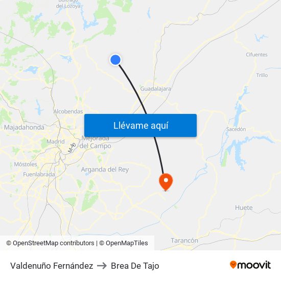 Valdenuño Fernández to Brea De Tajo map