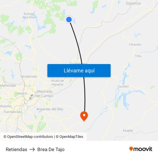 Retiendas to Brea De Tajo map