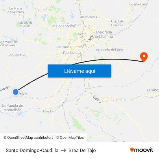 Santo Domingo-Caudilla to Brea De Tajo map