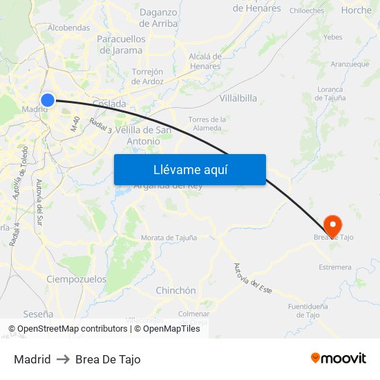 Madrid to Brea De Tajo map