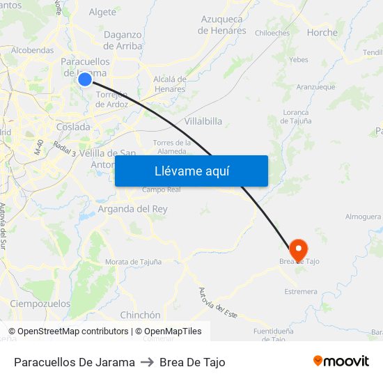 Paracuellos De Jarama to Brea De Tajo map