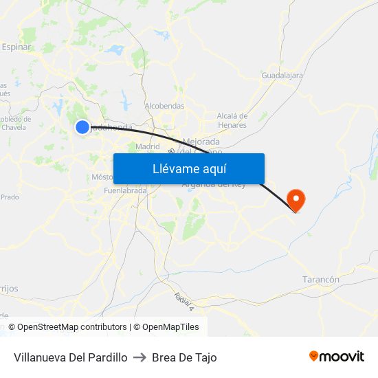 Villanueva Del Pardillo to Brea De Tajo map