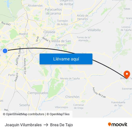 Joaquín Vilumbrales to Brea De Tajo map