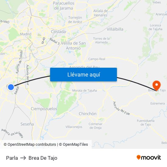 Parla to Brea De Tajo map
