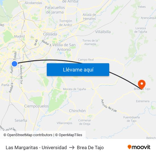 Las Margaritas - Universidad to Brea De Tajo map