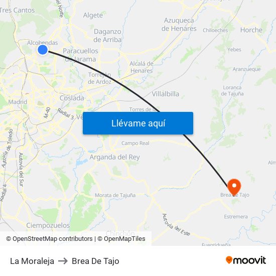 La Moraleja to Brea De Tajo map