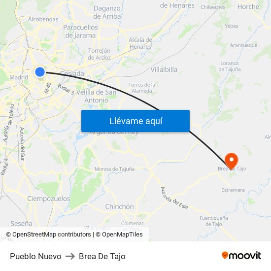 Pueblo Nuevo to Brea De Tajo map