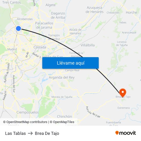 Las Tablas to Brea De Tajo map