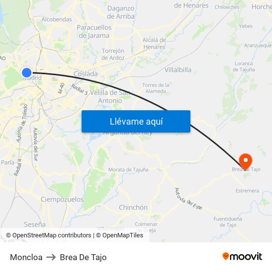 Moncloa to Brea De Tajo map