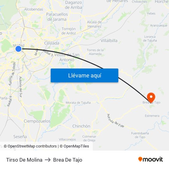 Tirso De Molina to Brea De Tajo map