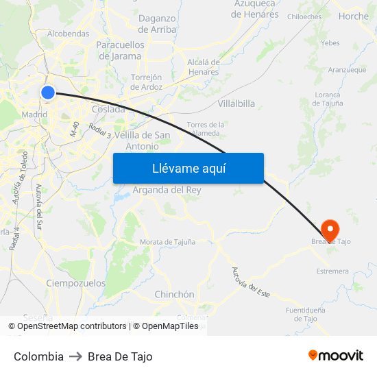 Colombia to Brea De Tajo map