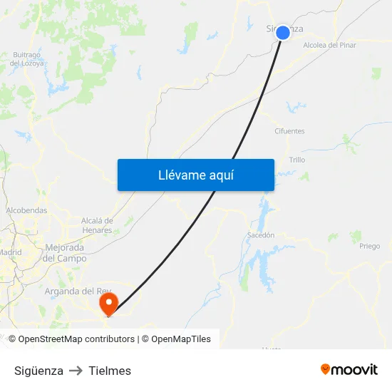 Sigüenza to Tielmes map