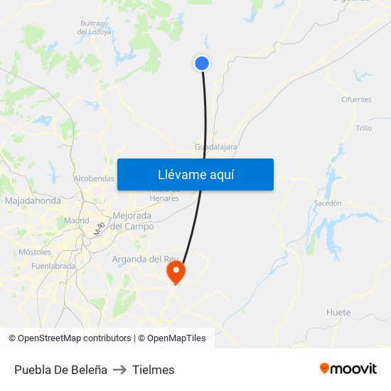Puebla De Beleña to Tielmes map