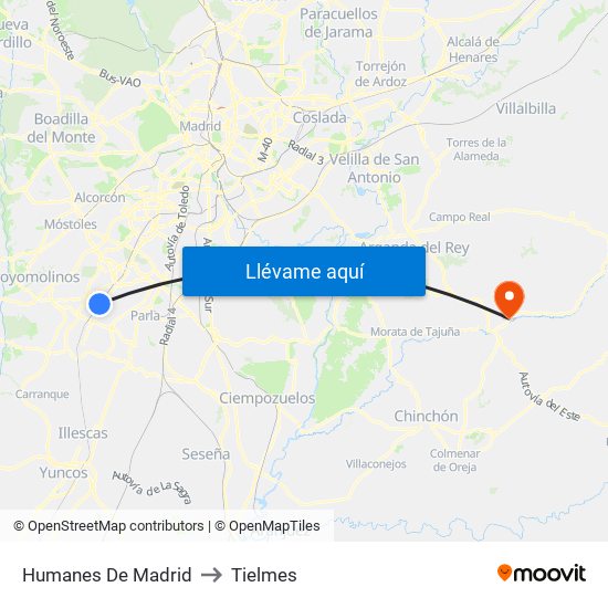 Humanes De Madrid to Tielmes map