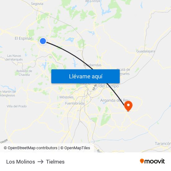 Los Molinos to Tielmes map