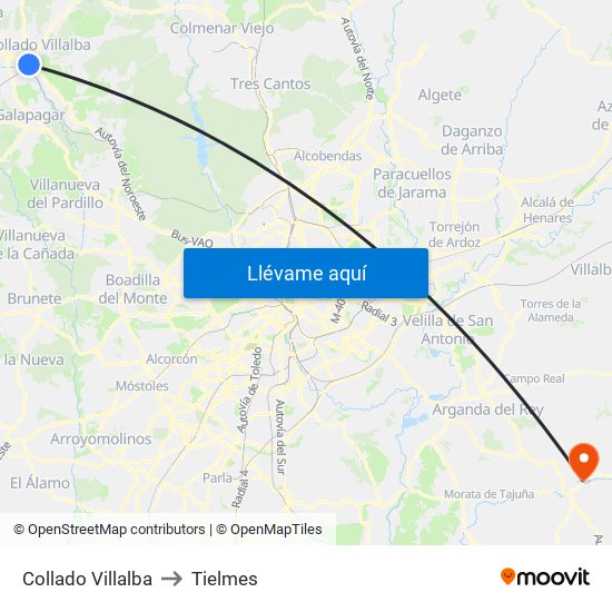 Collado Villalba to Tielmes map