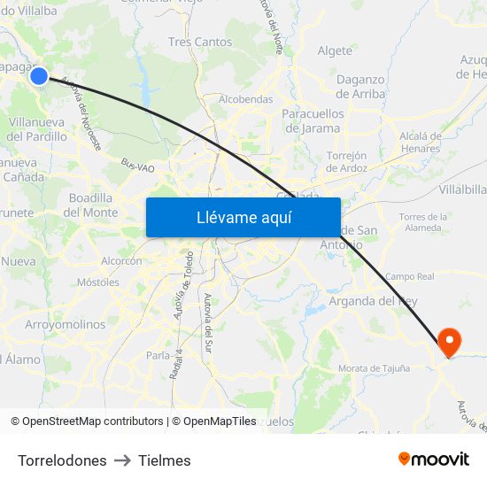 Torrelodones to Tielmes map