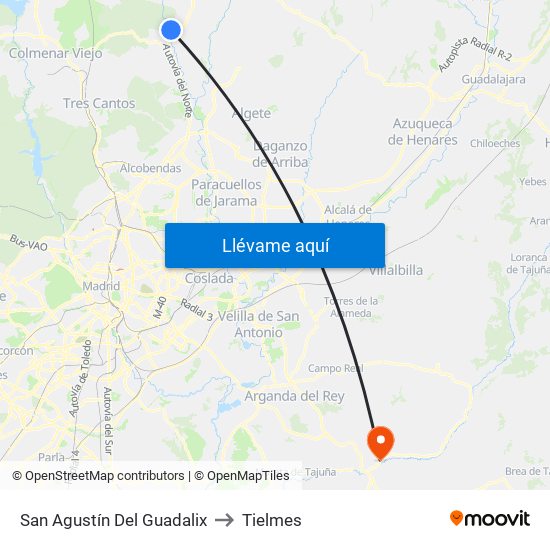 San Agustín Del Guadalix to Tielmes map