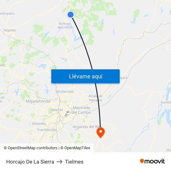 Horcajo De La Sierra to Tielmes map