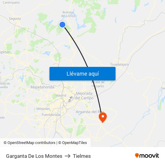 Garganta De Los Montes to Tielmes map