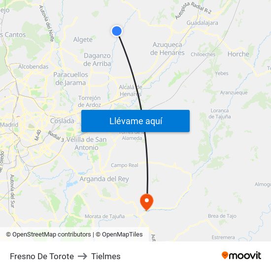 Fresno De Torote to Tielmes map